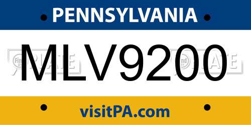 MLV9200 Pennsylvania License Plate