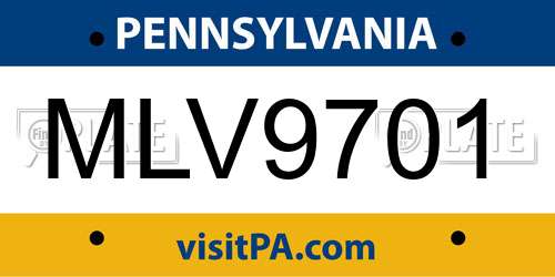 MLV9701 Pennsylvania License Plate