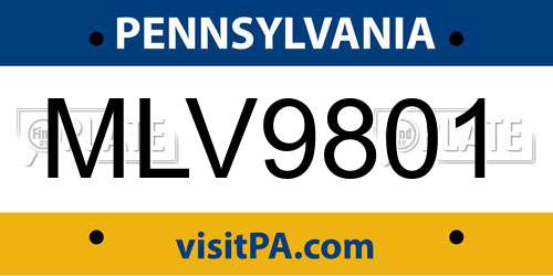 MLV9801 Pennsylvania License Plate