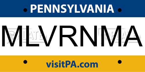 MLVRNMA Pennsylvania License Plate