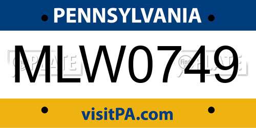 MLW0749 Pennsylvania License Plate