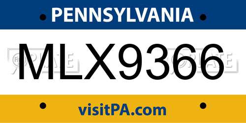 MLX9366 Pennsylvania License Plate