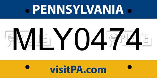 MLY0474 Pennsylvania License Plate