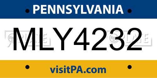 MLY4232 Pennsylvania License Plate