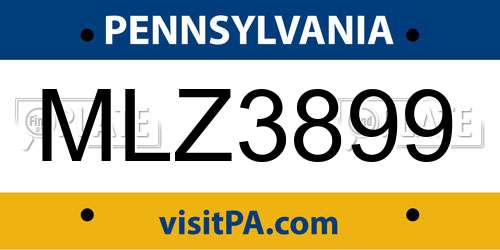 MLZ3899 Pennsylvania License Plate