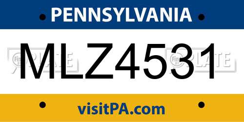 MLZ4531 Pennsylvania License Plate