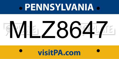 MLZ8647 Pennsylvania License Plate