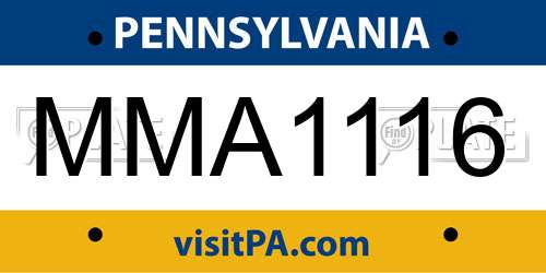 MMA1116 Pennsylvania License Plate