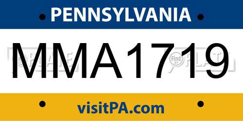MMA1719 Pennsylvania License Plate