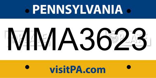 MMA3623 Pennsylvania License Plate