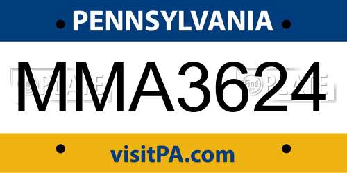 MMA3624 Pennsylvania License Plate