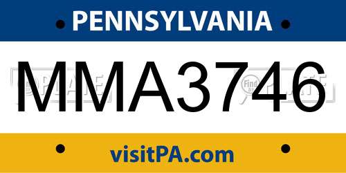 MMA3746 Pennsylvania License Plate