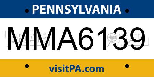MMA6139 Pennsylvania License Plate