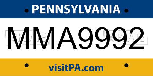 MMA9992 Pennsylvania License Plate
