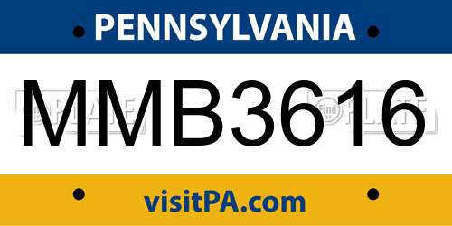 MMB3616 Pennsylvania License Plate