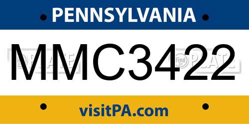 MMC3422 Pennsylvania License Plate