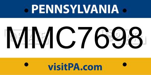 MMC7698 Pennsylvania License Plate