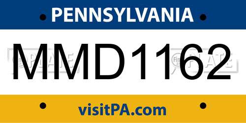 MMD1162 Pennsylvania License Plate