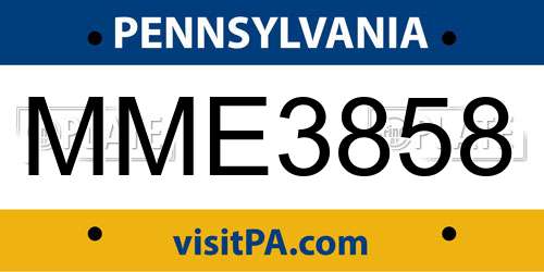 MME3858 Pennsylvania License Plate