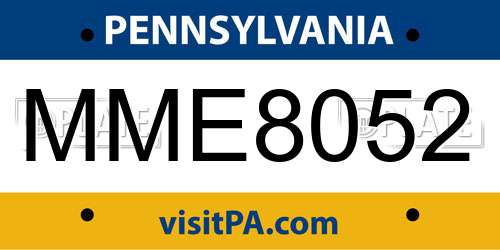 MME8052 Pennsylvania License Plate