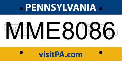 MME8086 Pennsylvania License Plate