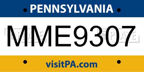MME9307 Pennsylvania License Plate