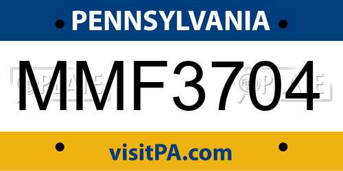 MMF3704 Pennsylvania License Plate