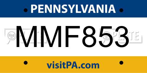 MMF853 Pennsylvania License Plate
