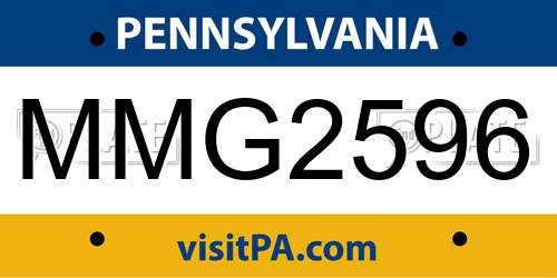 MMG2596 Pennsylvania License Plate