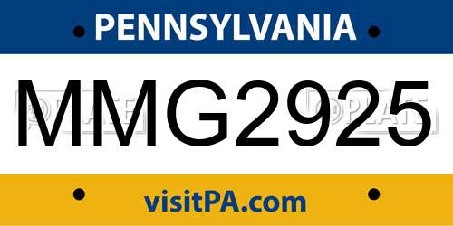 MMG2925 Pennsylvania License Plate