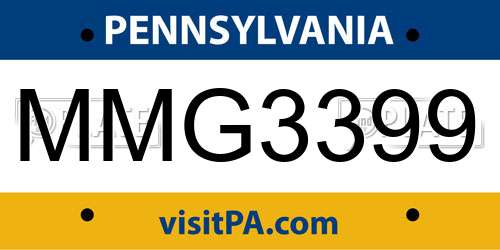 MMG3399 Pennsylvania License Plate