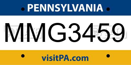 MMG3459 Pennsylvania License Plate