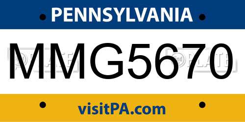 MMG5670 Pennsylvania License Plate