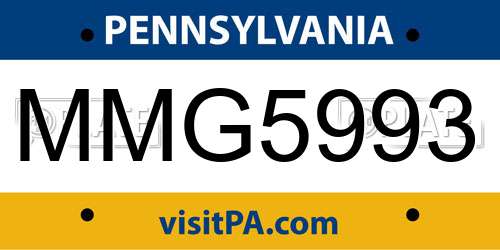 MMG5993 Pennsylvania License Plate