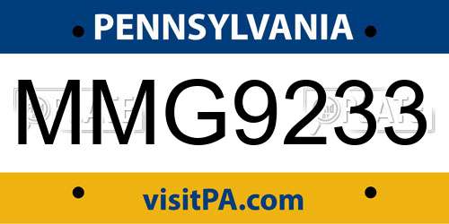MMG9233 Pennsylvania License Plate