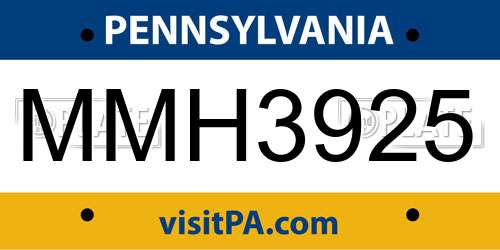 MMH3925 Pennsylvania License Plate