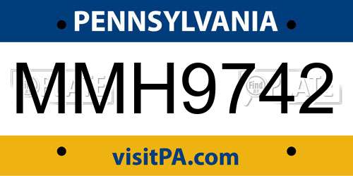 MMH9742 Pennsylvania License Plate