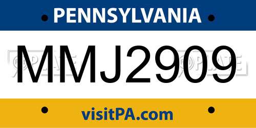 MMJ2909 Pennsylvania License Plate