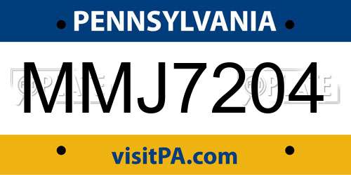 MMJ7204 Pennsylvania License Plate