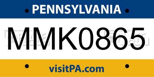 MMK0865 Pennsylvania License Plate