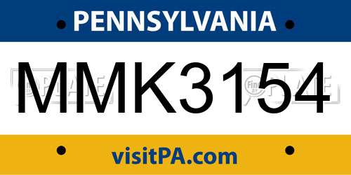 MMK3154 Pennsylvania License Plate