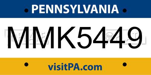 MMK5449 Pennsylvania License Plate