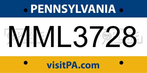 MML3728 Pennsylvania License Plate