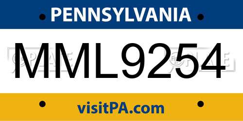 MML9254 Pennsylvania License Plate