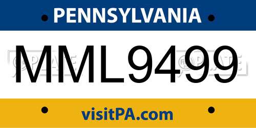 MML9499 Pennsylvania License Plate
