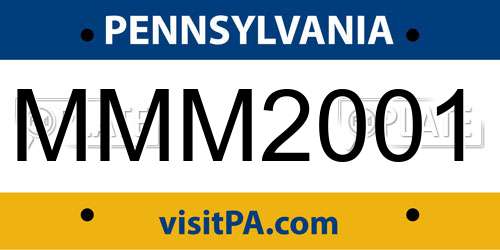 MMM2001 Pennsylvania License Plate