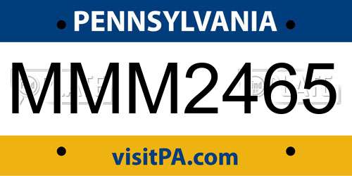 MMM2465 Pennsylvania License Plate