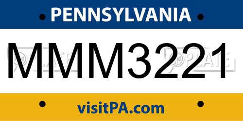 MMM3221 Pennsylvania License Plate