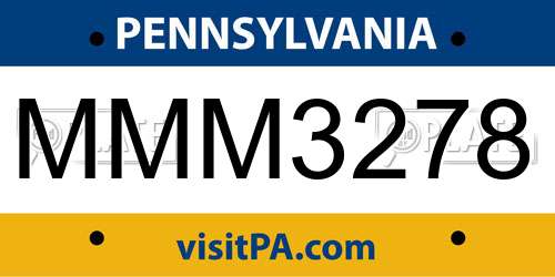 MMM3278 Pennsylvania License Plate