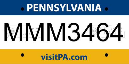 MMM3464 Pennsylvania License Plate